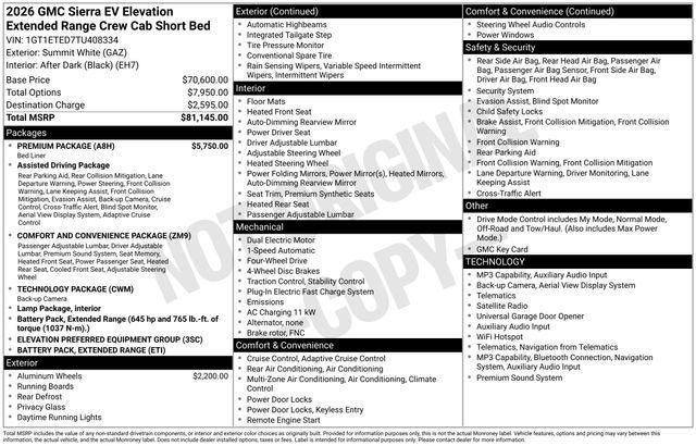 2026 GMC Sierra EV Elevation Extended Range
