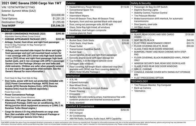 2021 GMC Savana Cargo 2500 Base