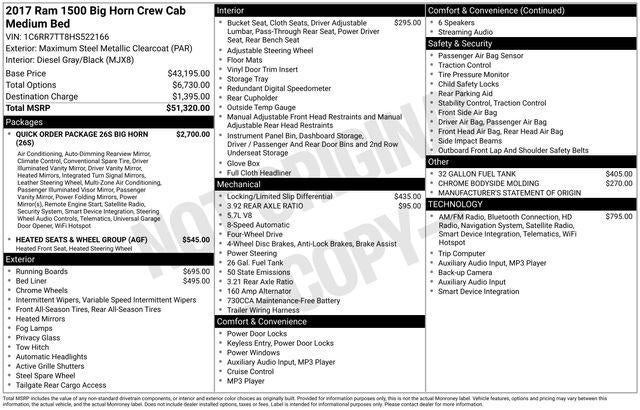 2017 RAM 1500 Big Horn Crew Cab 4x4 6'4" Box