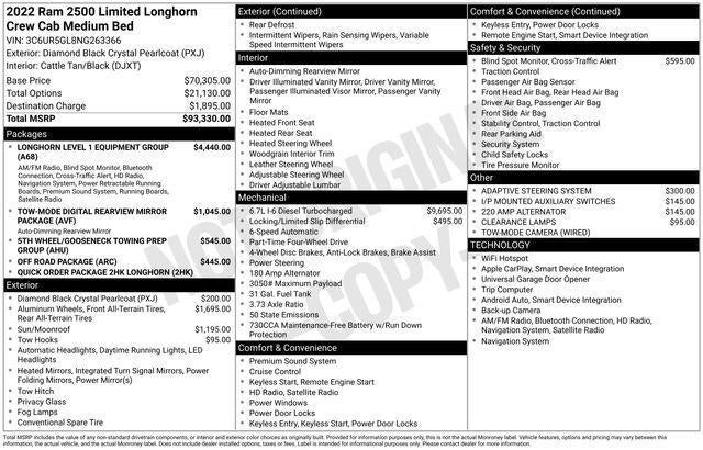 2022 RAM 2500 Limited Longhorn Crew Cab 4x4 6'4" Box