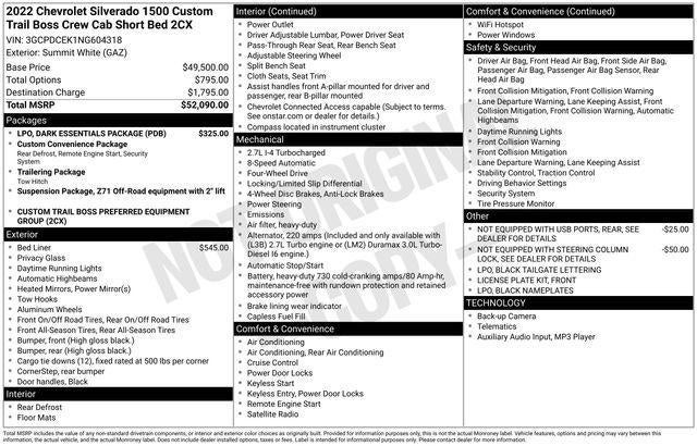 2022 Chevrolet Silverado 1500 Custom Trail Boss