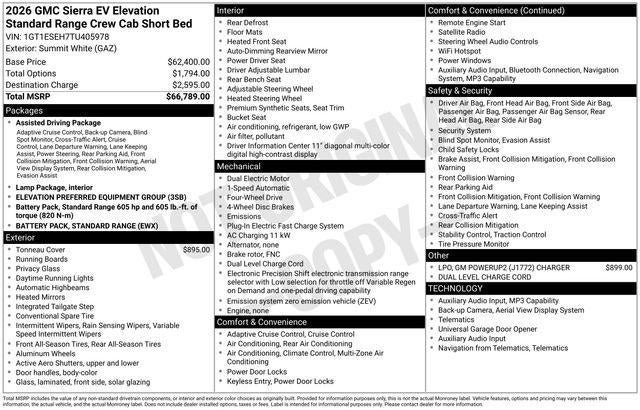 2026 GMC Sierra EV Elevation Standard Range