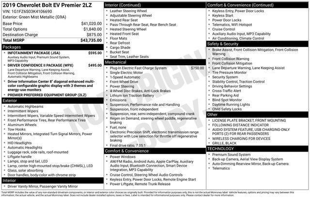 2019 Chevrolet Bolt EV Premier