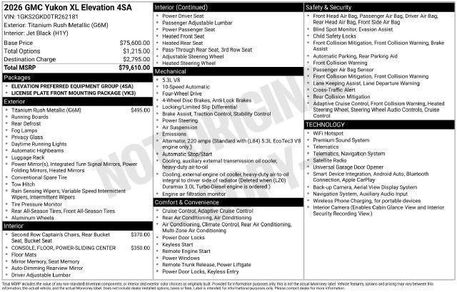 2026 GMC Yukon XL Elevation