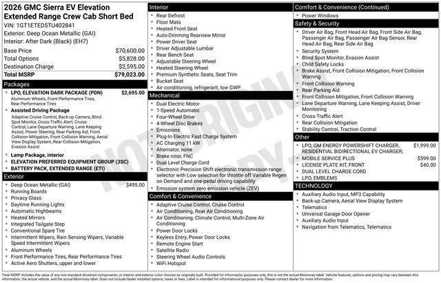 2026 GMC Sierra EV Elevation Extended Range