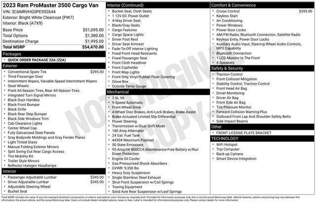 2023 RAM ProMaster Cargo Van Base