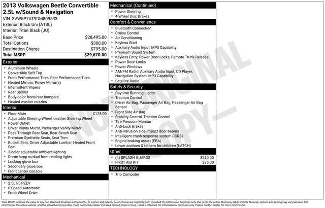 2013 Volkswagen Beetle Convertible 2.5L
