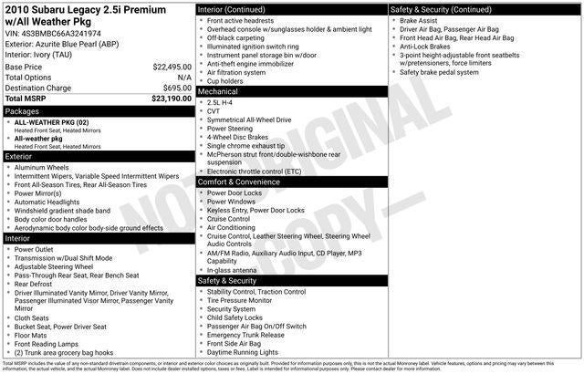 2010 Subaru Legacy Prem All-Wthr
