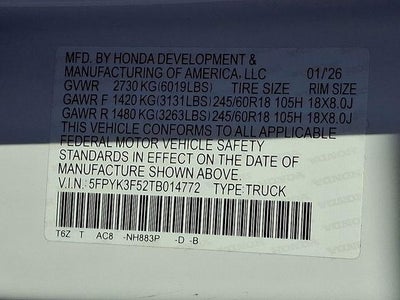 2026 Honda Ridgeline RTL