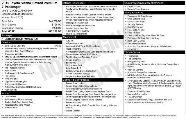 2015 Toyota Sienna Limited Premium 7 Passenger