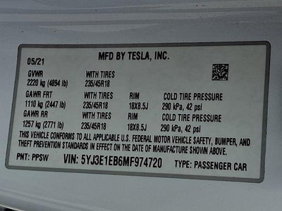 2021 Tesla Model 3 Long Range