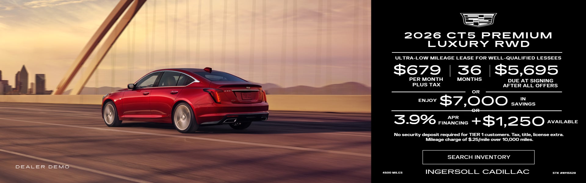  2026 Cadillac CT5 Premium Luxury RWD Stk #N115528 Manager D